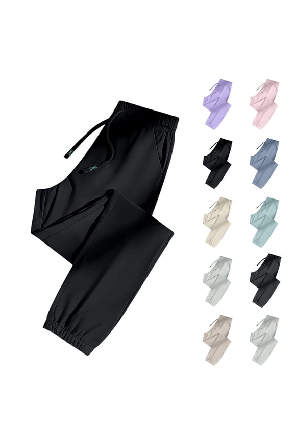 Stretch Cuffed Joggers for Women – Quick Drying Drawstring Active Pants with Pockets, Black M