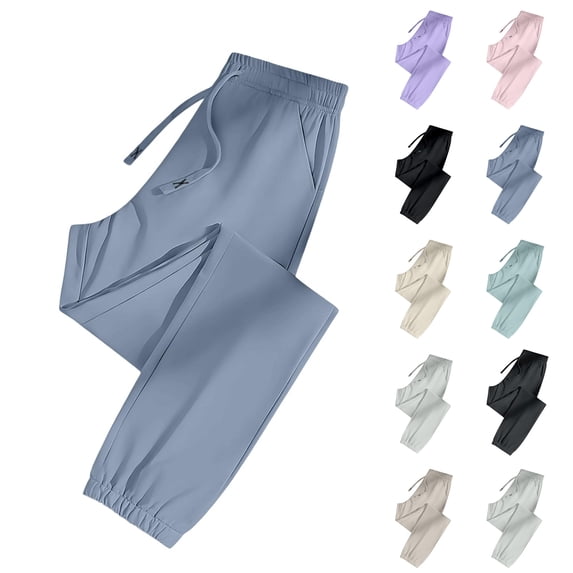 Stretch Cuffed Joggers for Women – Quick Drying Drawstring Active Pants with Pockets, Blue S