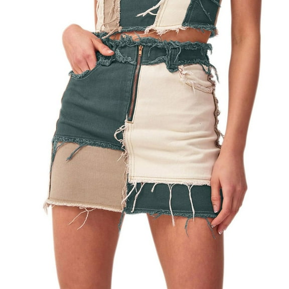 Stretch Denim Splicing Denim Skirt Women