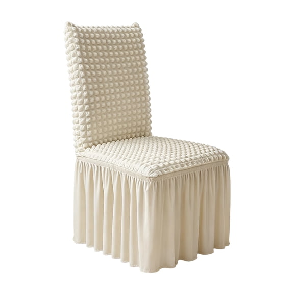 Stretch Dining Chair Cover With Ruffled Skirt, Bubble Grid Textured Slipcover, Elastic Chair Protector for Home Dining Room Decor