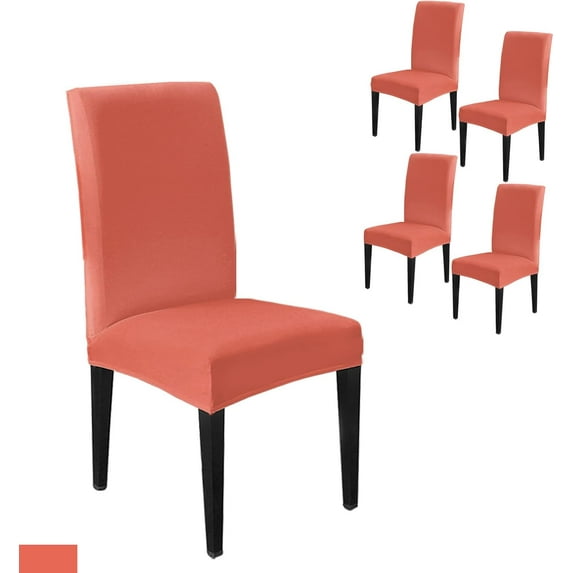 Stretch Dining Chair Covers, Coral Red Removable Dining Chair Protector Slipcovers for Kitchen, Party, Restaurant, Set of 8