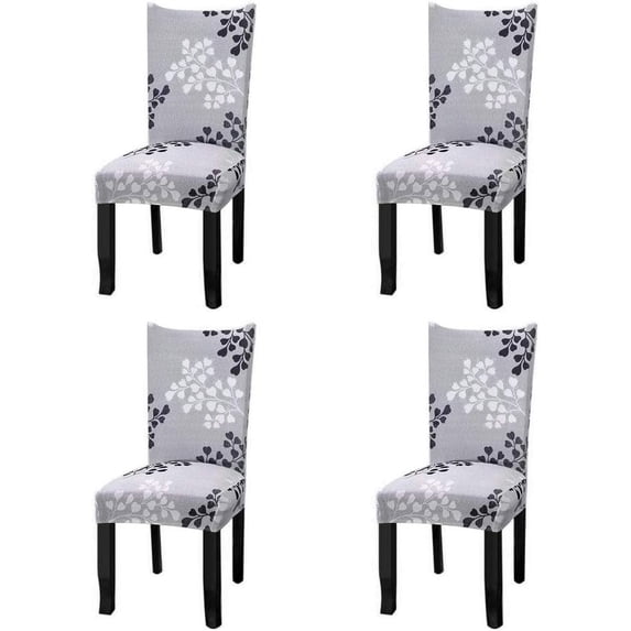 Stretch Dining Chair Covers Removable Washable Dining Room Chair Slipcovers Spandex Chair Slipcover Chair Covers for Dining Room (Gray-Black, 4)