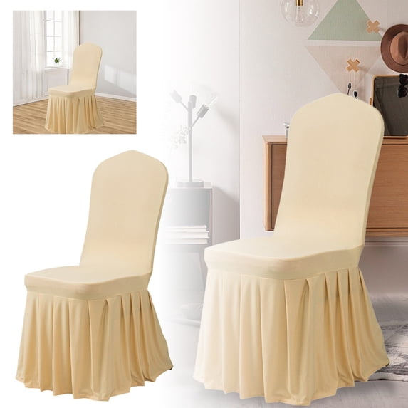 Stretch Dining Chair Covers with Ruffled Skirt Slipcovers for Kitchen Chairs Soft Breathable Seat Cushions with Ties Elegant Washable Furniture Protectors for Home Hotel Banquet Party Wedding