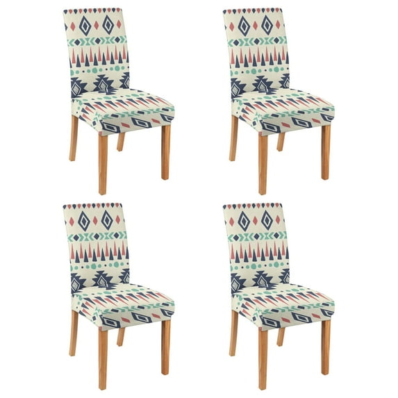 Stretch Dining Chair Covers Set of 4, Boho Chic Polyester Slipcovers Featuring Vintage, Nordic Style, Tribal, Retro, Ethnic, Rustic Patterns with Removable Seat Protector