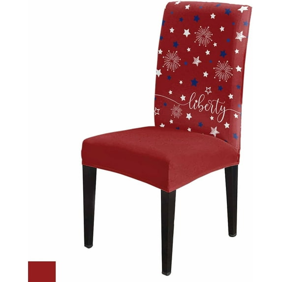 Stretch Dining Chair Covers Set of 4, Independence Day Pentagram 4th of July Flag Liberty Fireworks American Flag Red Removable Dining Chair Protector Slipcovers for Kitchen Party Restaurant