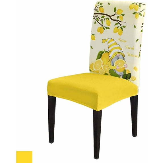 Stretch Dining Chair Covers Set of 6, Lemon Tree Summer Gnome Yellow Removable Dining Chair Protector Slipcovers for Kitchen Party Restaurant