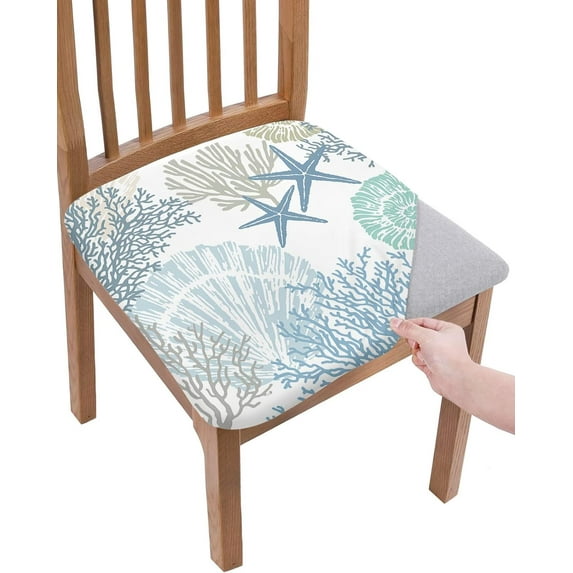 Stretch Dining Chair Seat Covers Set of 4, Removable Washable Chair Covers Seat Slipcovers, Blue Coral Starfish Chair Protector Dust-proof Chair Cover Seat for Kitchen/Office Decor