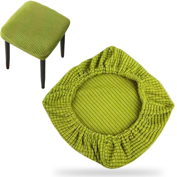 Stretch Dining Chair Seat Covers - Square Bar Stool Slipcovers with Non-Slip Bottom, Polyester & Spandex Fabric, Green Color, Set of 1