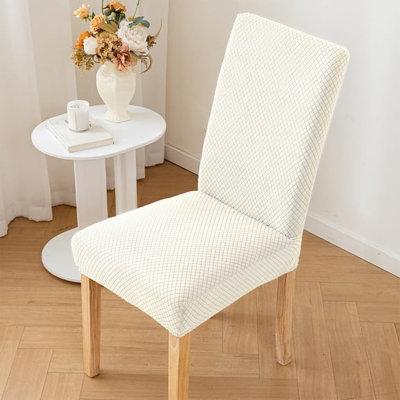 Stretch Dining Chair Slipcover,Full Surround Bottom Elastic Hem Design,Washable Durable Fabric Construction for Wedding Banquet,Hotel and Restaurant Seat Renovation,42"x18"(White)