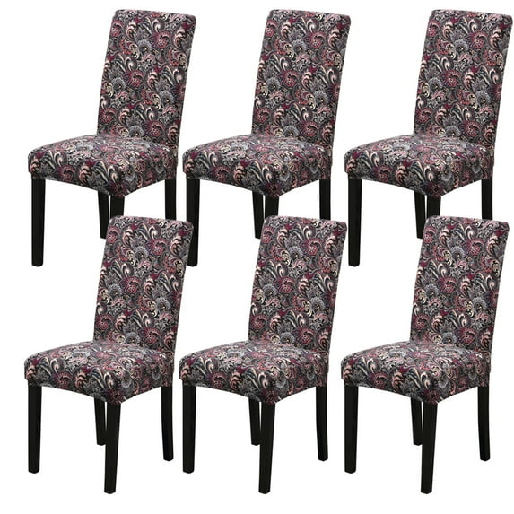 Stretch Dining Room Chair Covers,Super Fit Chair Protector Cover Removable Washable Anti-Dust Printed Spandex Chair Slipcovers for Dining Room Hotel Wedding Banquet-6 Pcs-R