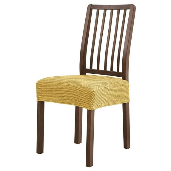 Stretch Dining Room Chair Seat Covers, Jacquard Chair Seat Cushion Cover Washable Chair Seat Covers Furniture Protector For Living Room Party Wedding Banquet Event-Beige-6 Pieces
