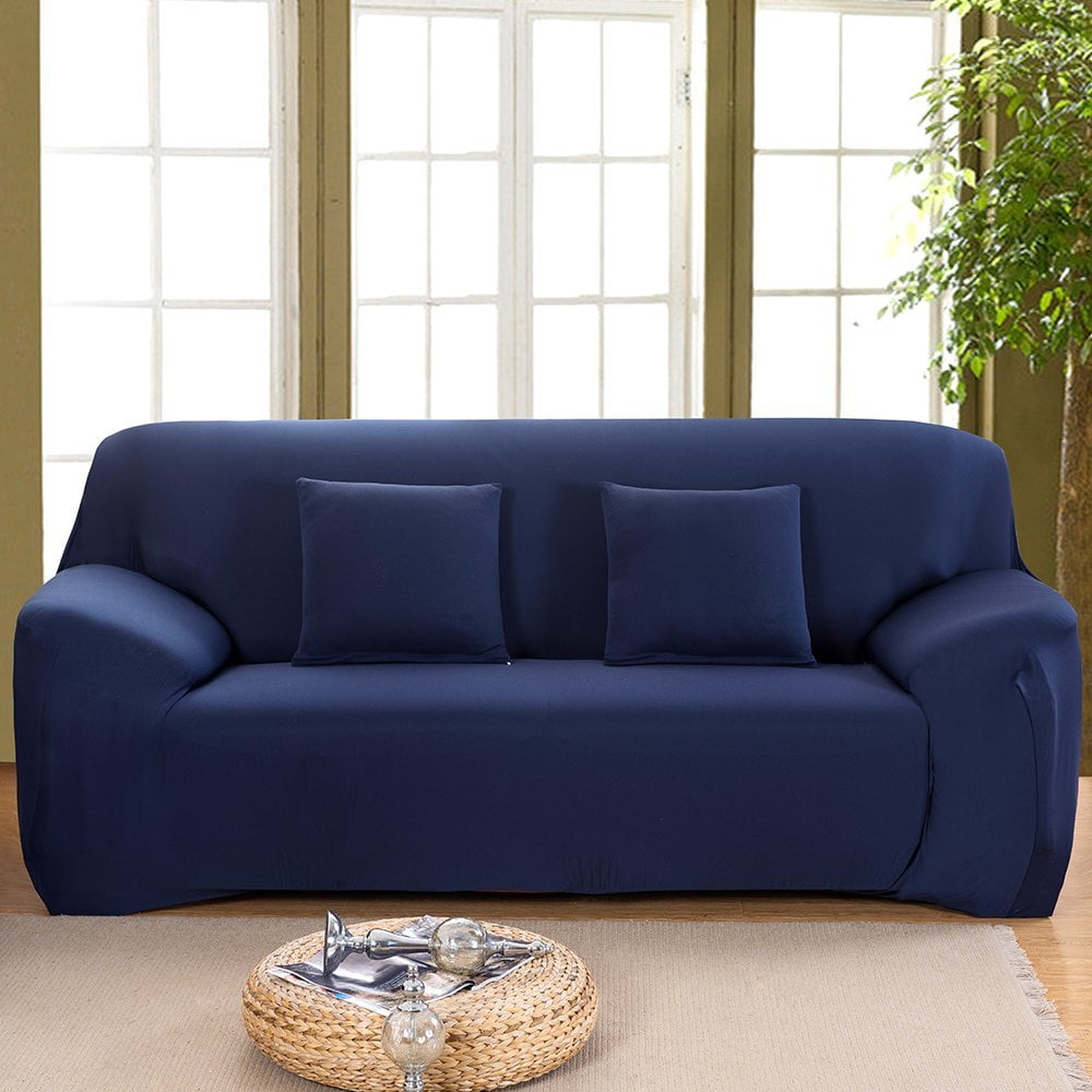 Stretch Elastic, Anti-Wrinkle, Pure Color Slipcover For 1-4 Seater Sofas For Moving Living Room Furniture (2 Seater, Blue)