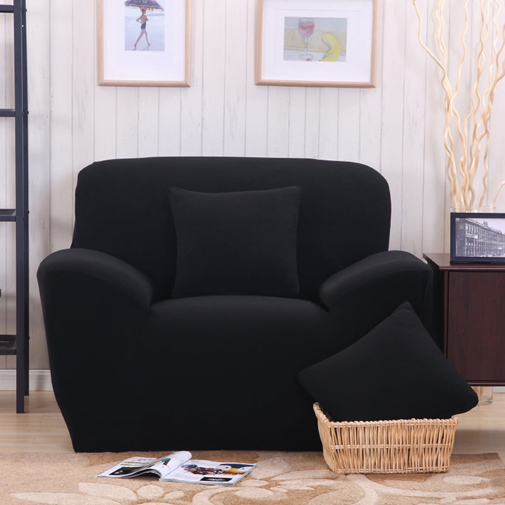 Stretch Elastic, Anti-Wrinkle, Pure Color Slipcover For 1-4 Seater Sofas For Moving Living Room Furniture (3 Seater, Black)
