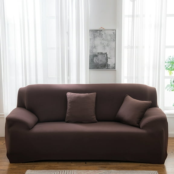 Stretch Elastic, Anti-Wrinkle, Pure Color Slipcover For 1-4 Seater Sofas For Moving Living Room Furniture (4 Seater, Coffee)