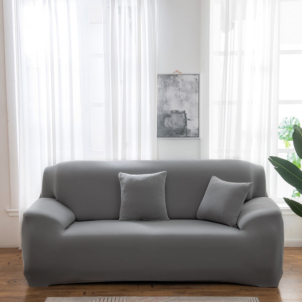 Stretch Elastic, Anti-Wrinkle, Pure Color Slipcover For 1-4 Seater Sofas For Moving Living Room Furniture (4 Seater, Gray)