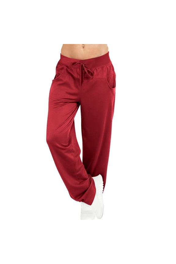 Stretch Elastic Waist Pants for Women Tie Waist Pull on Drawstring Casual Baggy Pants with Pockets Everyday Wear, Wine, 4XL