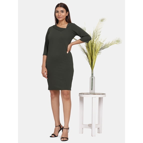 Stretch Evening Dress for Women - Olive Green
