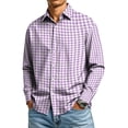 thumbnail image 1 of Stretch Fabric Checkered Long Sleeve Button Up Shirt for Men Classic Gingham Pattern Lapel Collar Regular Fit Lightweight Business Work Casual Easy Outfit Pairing Shirts 3XL, 1 of 6