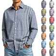 thumbnail image 1 of Stretch Fabric Checkered Long Sleeve Button Up Shirt for Men Classic Gingham Pattern Lapel Collar Regular Fit Lightweight Business Work Casual Easy Outfit Pairing Shirts 3XL, 1 of 6