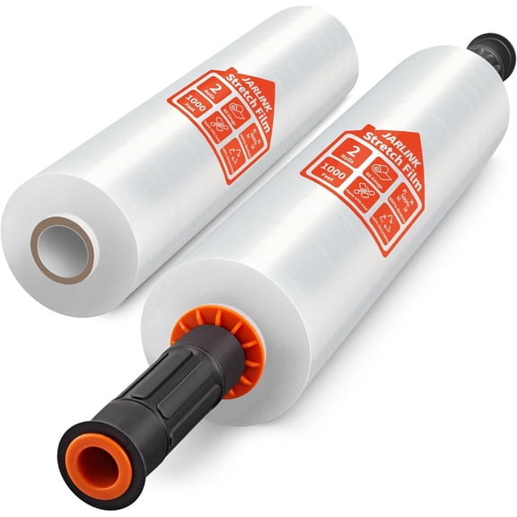 Stretch Film, 15 Inch x 1000 Feet Shrink Wrap for Pallet Wrap, Industrial Strength Stretch Wrap with Handles, Moving Wrapping Plastic Roll, 60 Gauge, 2 Pack, Clear