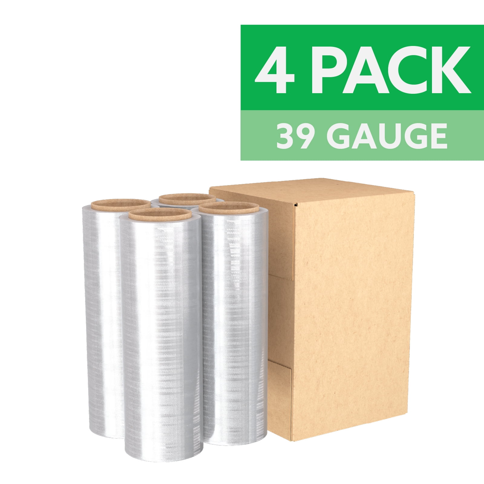 Stretch Film, 17.3" x 1500', 39 Gauge Pre-stretch, Pallet Wrap, No Handle, 4-CT Case