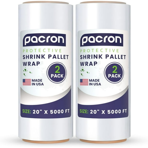 Stretch Film Machine Wrap – 20" x 5000FT, 80 Gauge – Industrial Heavy-Duty Clear Shrink Wrap for Pallets, Packing, Shipping, and Moving – Tear-Resistant & High-Clarity Film (2 Roll)