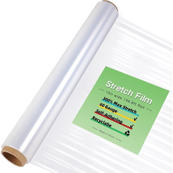 Pallet Wrapper Handle Stretch Film Roll,15IN Wide 393.7FT Long-60 Gauge Shrink Wrap Film,Self ...