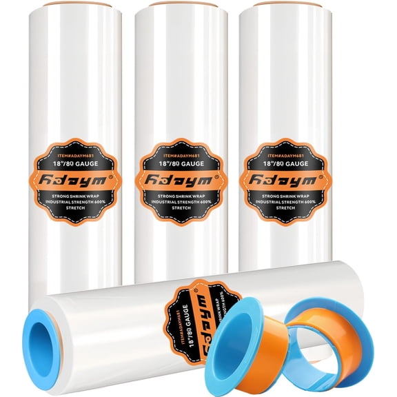 Stretch Film Shrink Wrap Roll 18" x 1500' - Industrial Plastic Wrap for Moving, Heavy Duty 80 Gauge, 600% Stretch for Packing, Pallets, Shipping&Furniture Protection-4 Rolls