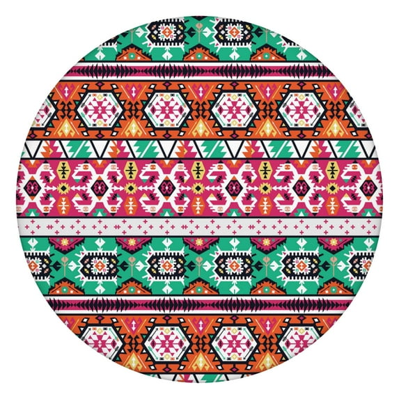 Stretch Fit Round Tablecloth Bohemian Floral, Elastic Edge Cover for 38-42 Inch Tables, Decorative for Room Kitchen Decor