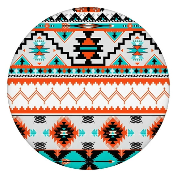 Stretch Fit Round Tablecloth with Floral Bohemian Pattern, 44 Inch Elastic Hem for Indoor Outdoor Dining Protection