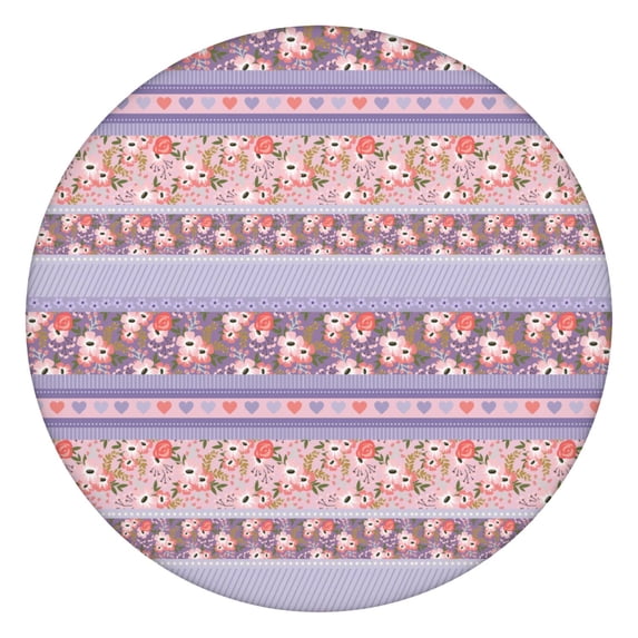 Stretch Fit Round Tablecloth with Floral Bohemian Pattern, 44Inch Elastic Hem for 38"-42" Tables, Easy Clean Cover for Daily Protection