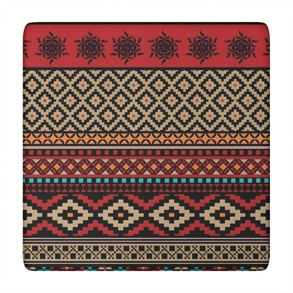 Stretch Fit Square Table Cover 34x34 Inch, Bohemian Floral Design with Elastic Hem for Card Tables and Outdoor Use