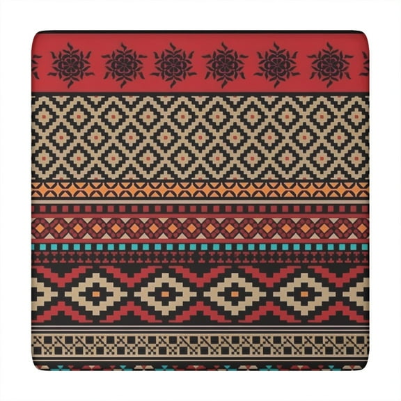 Stretch Fit Square Table Cover 34x34 Inch, Bohemian Floral Design with Elastic Hem for Card Tables and Outdoor Use