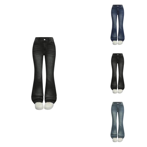 Stretch Flare Jeans for Girls, High Waisted Bell Bottom Denim Pants, Comfortable Skinny, Elastic Waist, Soft Fabric, Durable Stitching, with Pockets