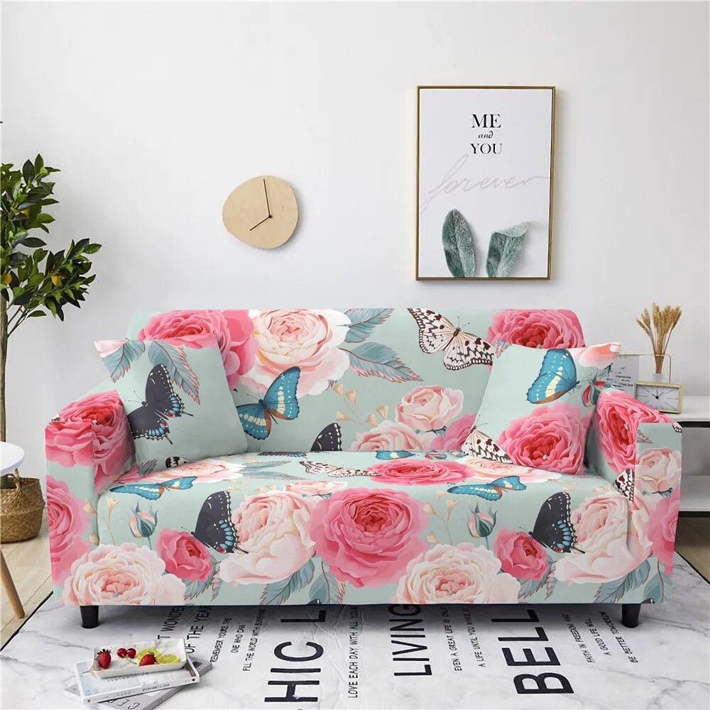 Stretch Flower Corner Sofa Cover All-Inclusive Chaise Lounge Couch ...