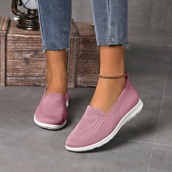 Stretch Fly Knit Slip On Walking Shoes for Women Breathable Lightweight Anti-Slip Daily Casual Shoes