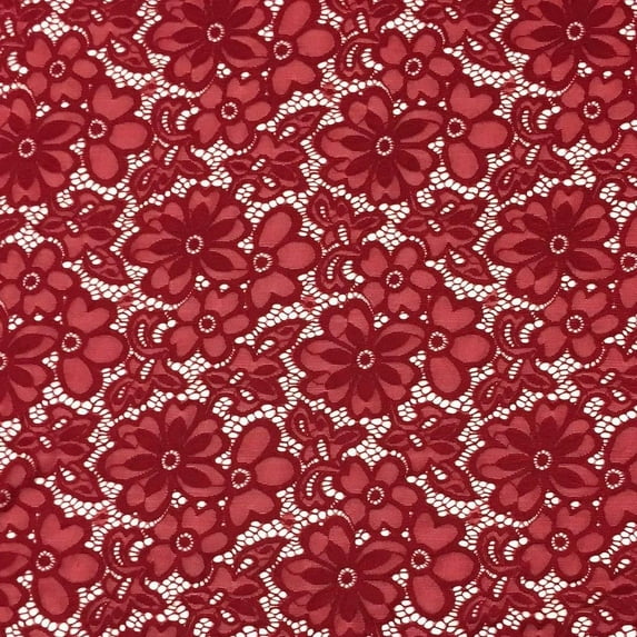 Stretch French Lace Embroidered Floral Florence 58" Wide Fabric (Burgundy)