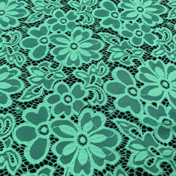 Stretch French Lace Embroidered Floral Florence 58" Wide Fabric (Mint)
