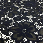 Stretch French Lace Embroidered Floral Florence 58" Wide Fabric Navy Blue