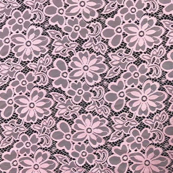 Stretch French Lace Embroidered Floral Florence 58" Wide Fabric (Pink)