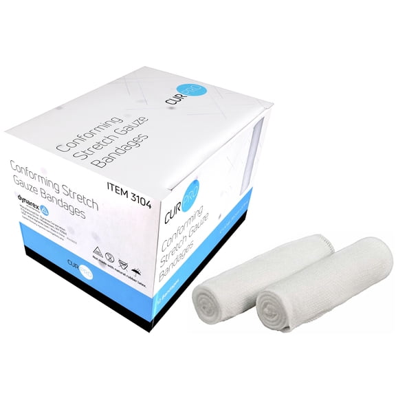 Dynarex CUR PRO Conforming Stretch Gauze Bandages 4 Inch x 4.1 Yard 12 Count