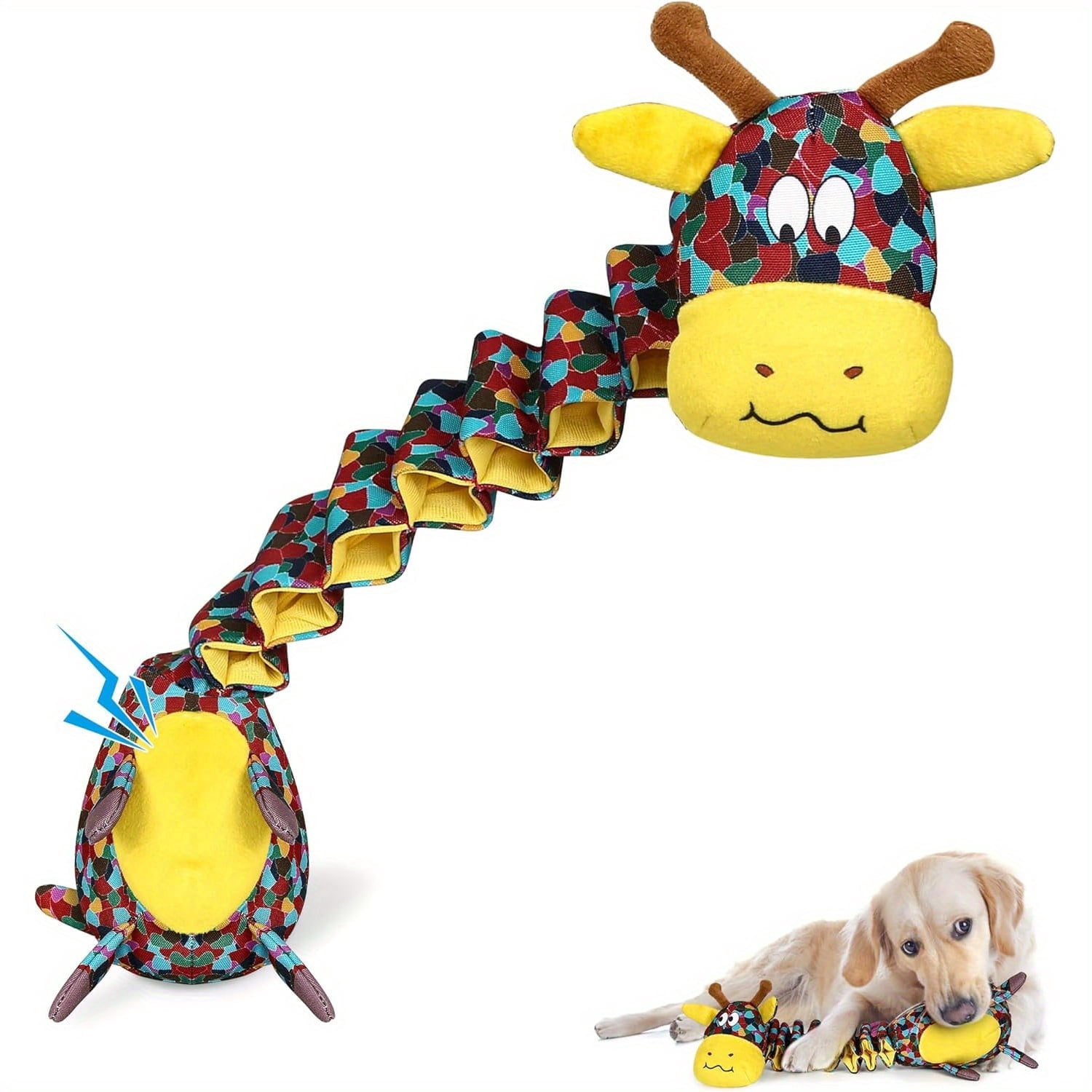Draw String Toy Elastic giraffe dog toy, durable squeaking wrinkled long neck chew toy ...