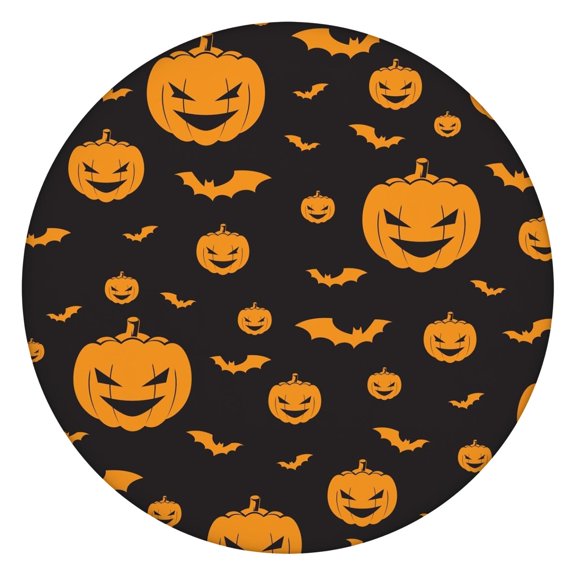 Stretch Halloween Round Table Cover with Elastic Border - 52 Inch Elastic Hem Tablecloth for Kitchen Dining Party, Machine Washable