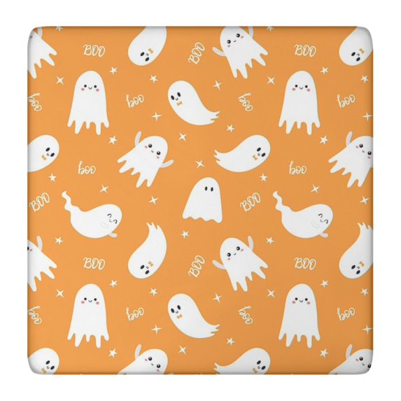 Stretch Halloween Table Cover 36x36 Inch with Elastic Edge - Festive Pumpkin Ghost Print Washable Fabric for Coffee Table Protection