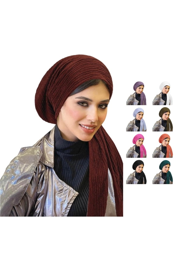 Stretch Headscarf Fashion Turban Hat Elastic Long Tail Cover Texture Hijab Cap Sweat Band for Men