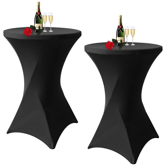 Stretch Highboy Table Covers 2 Pack, 32"x43" Spandex Fitted Round Tablecloths for Wedding, Cocktail Party, Bar & Banquet Decor (Black)