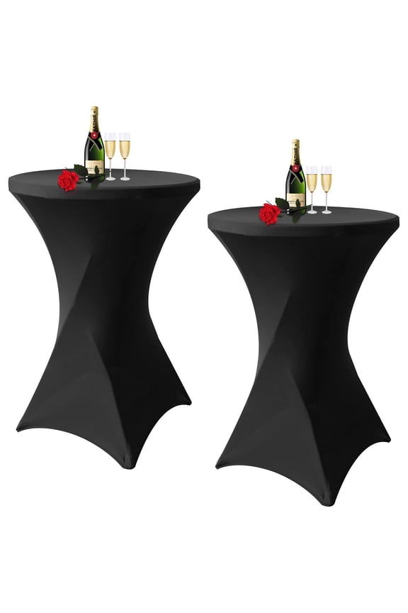 Stretch Highboy Table Covers 2 Pack, 32"x43" Spandex Fitted Round Tablecloths for Wedding, Cocktail Party, Bar & Banquet Decor (Black)