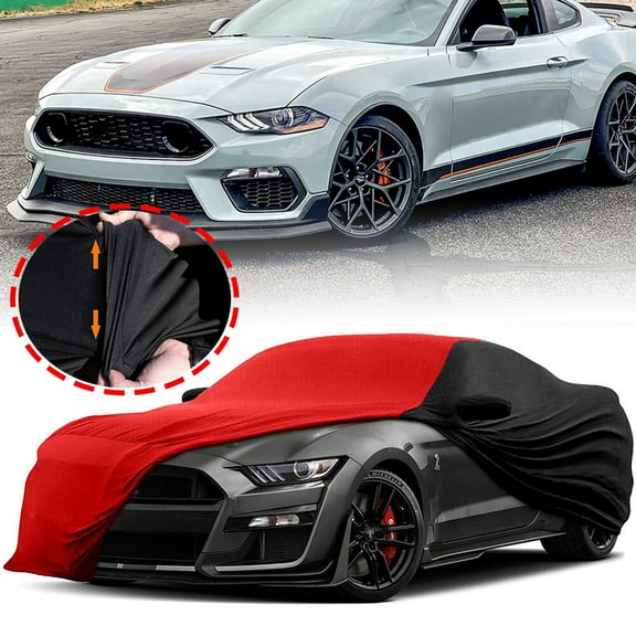 Stretch Indoor Car Cover for Ford Mustang GT 2010-2021 Sport Car Cover Dust-Proof Luxury Indoor Protection Full Car Cover for Underground Garage, Car Show, Black+Red