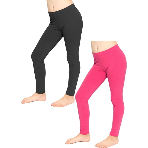Stretch Is Comfort Girl's 2 Pack Cotton Footless Leggings | Stretchy | Child Size 2-14
