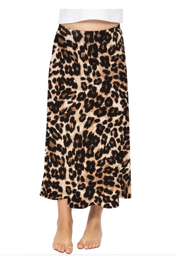 Girl's A-Line Skirt Ankle Length Brown Leopard Large